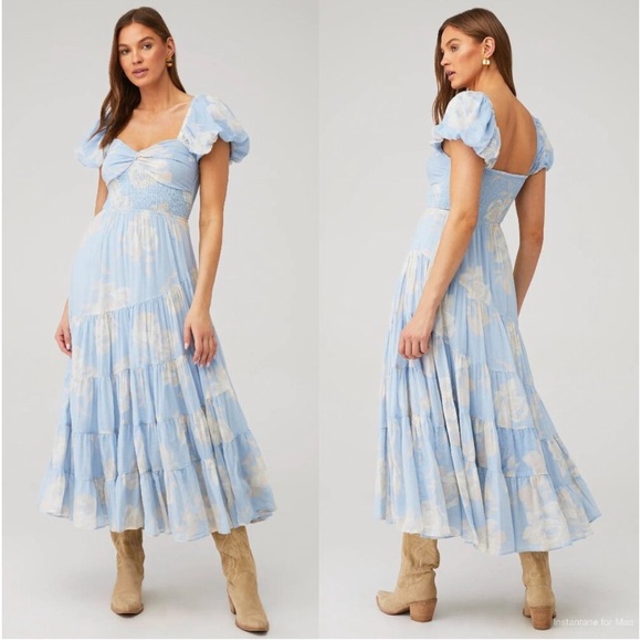 Free People Dresses & Skirts - New Free People Sundrenched Short-Sleeve Floral Maxi | Small | Sky